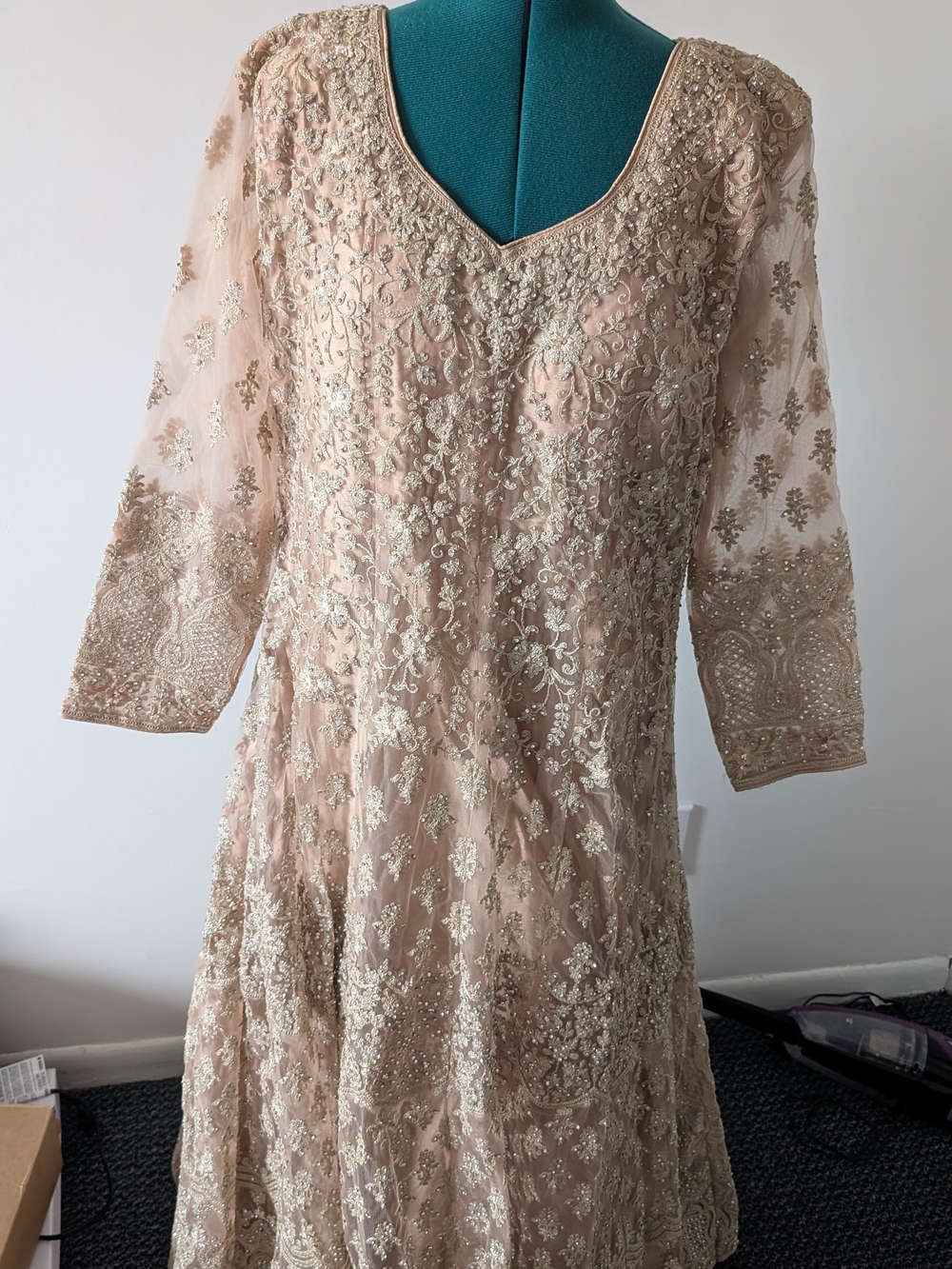 Embellished Champagne/Blush Pishwas Anarkali Gown Dress